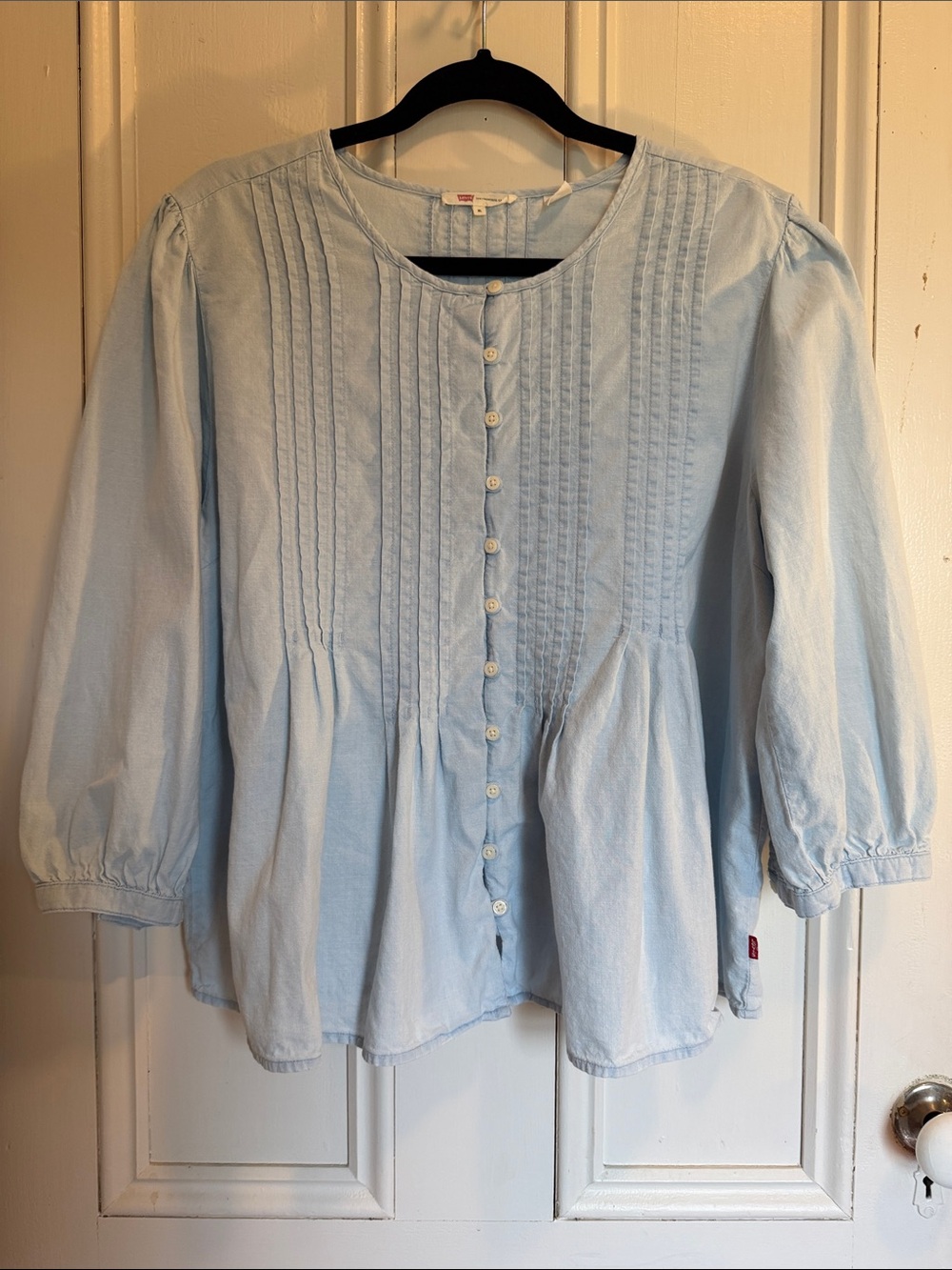 Levi's Light Blue Button-Front Pintuck Top